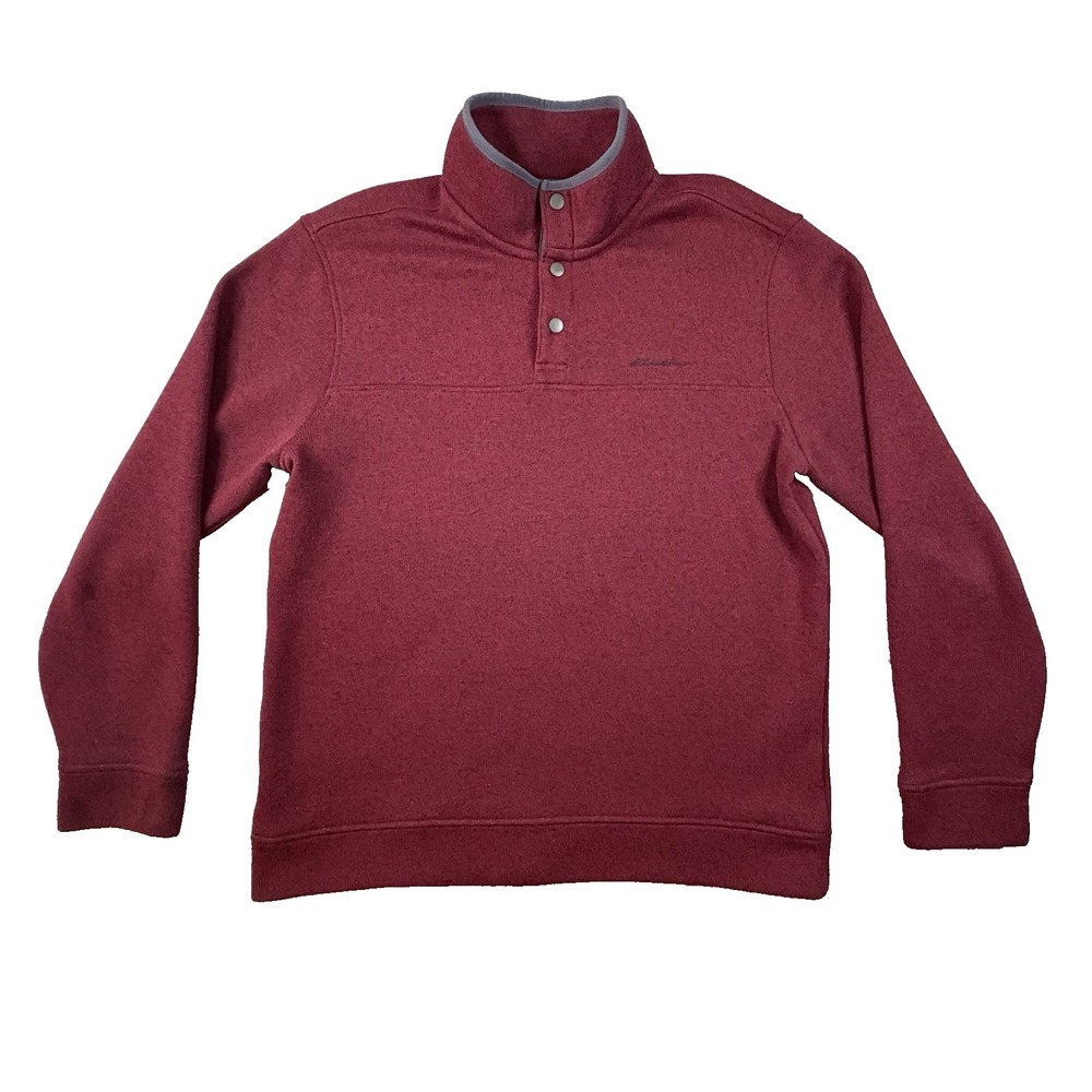 Eddie‎ Bauer Men's L Red Heather Snap Neck Fleece Pullover Casual Outdoor